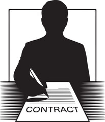 Silhouette Vector of Person Signing Contract on White Background