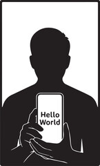 Silhouette Vector of Person Using Smartphone on White Background