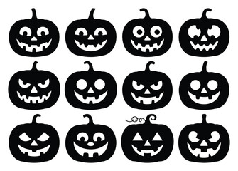 Collection of Halloween jack o silhouette vector illustration lanterns isolated on white background