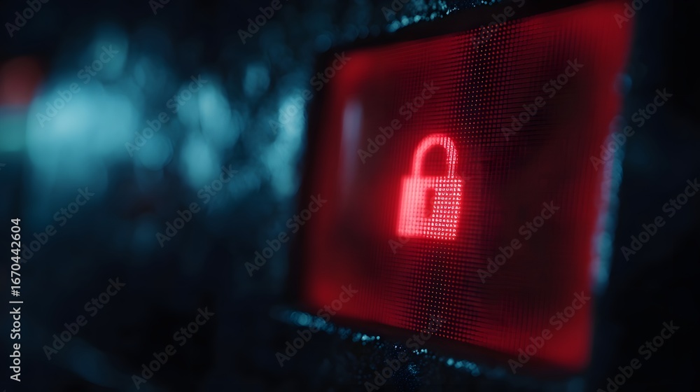 Poster cybersecurity alert on digital terminal display