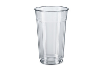 Realistic empty transparent plastic cup on transparent background