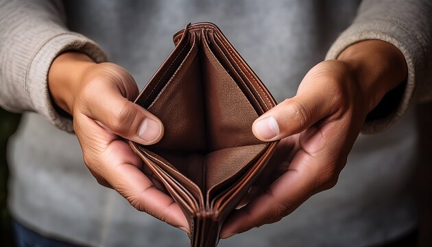 hands holding empty wallet concpet for financial struggle and economic hardship