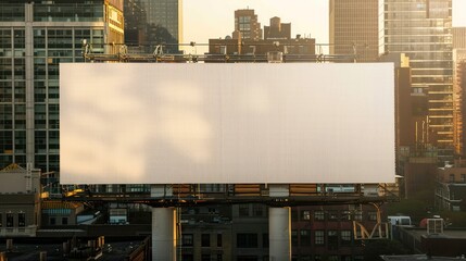 Obraz premium Blank White Billboard on Urban Cityscape During Sunset