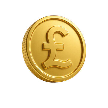 Gold pound sterling coin isolated on transparent background