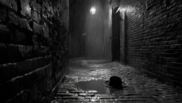 Dark alleyway, rainy night