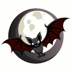 Silhouette of a bat flying across a large full moon at night