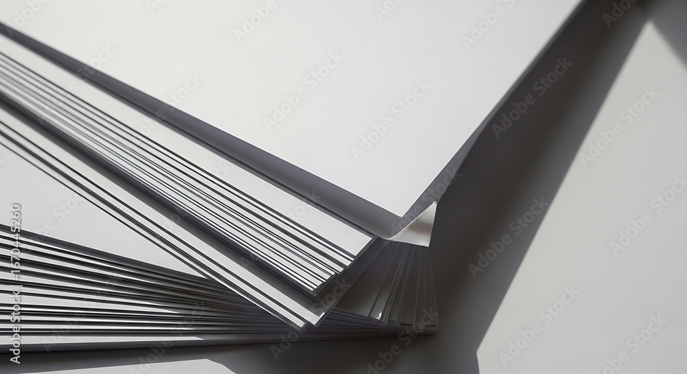 Poster stacked white paper sheets with abstract lines and strong shadows