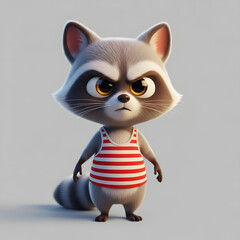 3D Render of an Angry Cartoon Raccoon in a Striped Tank Top.