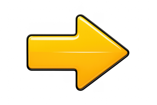 Glossy Yellow Arrow Pointing Right on Transparent Background