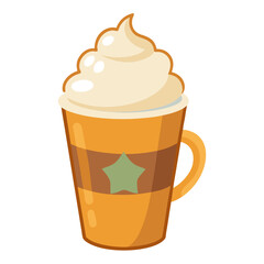 Cozy pumpkin spice latte cup illustration with autumn accents