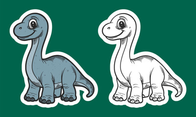 Blue Long-Neck Sauropod Dinosaur Smiling Sticker Illustration © son