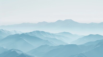 Blue Mountain Range Landscape with Misty Atmosphere in Natural Light