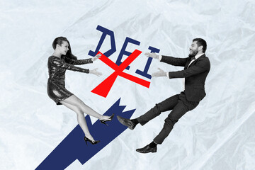 Sketch composite 3D photo collage trend artwork of dei young gentleman lady fly exclusion...