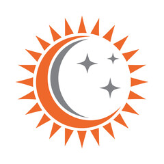 Orange Sun Crescent Moon and Stars Graphic Icon vector