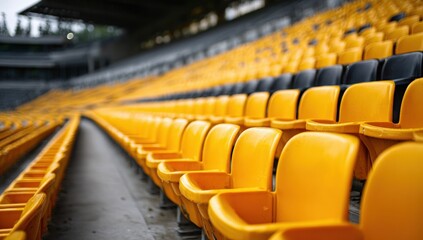 Obraz premium Empty stadium seats. Rows of yellow and black seats