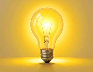 Illustration of a glowing yellow light bulb emitting a warm shine. Symbol of ideas, creativity, and inspiration in a minimal and modern style. background white isolated