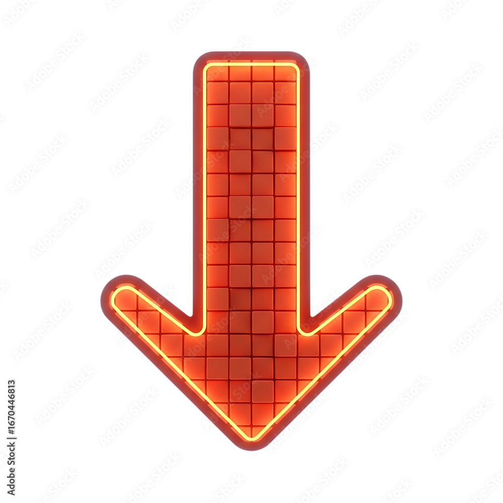 Poster glowing orange downward arrow with textured surface digital art isolated on transparent background