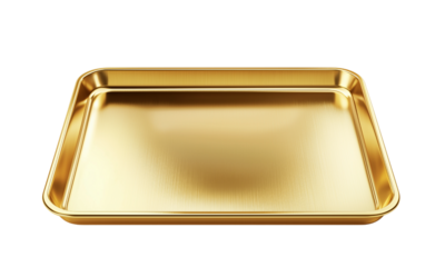 A shiny, gold-colored tray with a sleek design and smooth surface, highlighting its elegant finish.