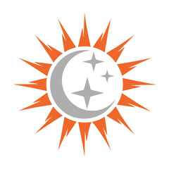 Stylized Sun Moon and Stars Graphic on White Background celestial night