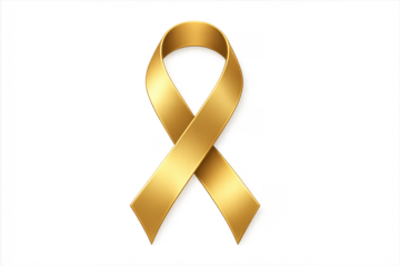 Gold ribbon on transparent background representing childhood cancer awareness
