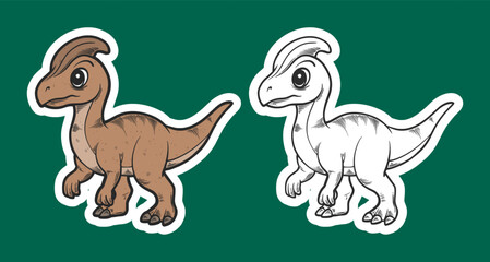 Orange Parasaurolophus Hatchling Sticker Illustration