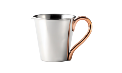 Sleek metallic jug with a stylish handle, designed for serving liquids elegantly.