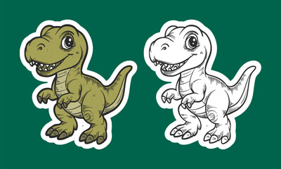 Green Baby T-Rex Smiling Sticker Illustration
