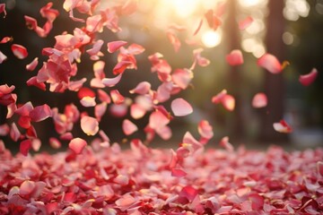 Obraz premium Rose petals falling outdoors blossom flower.