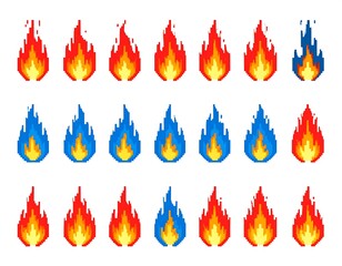 Pixelated fire animation set (1)