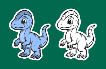 Light-Blue Baby Raptor Dinosaur Smiling Sticker Illustration