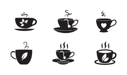 Cup tea icon set,  Coffee cup silhouette , cup of tea bag Logo, Tea cup icon bundle set, Vector illustration EPS 10.