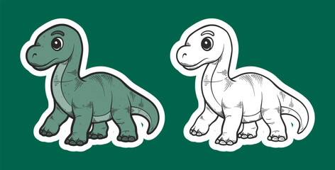Cute Green Sauropod Dinosaur Standing Sticker Illustration © son