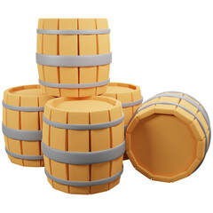 wooden barrel, a vintage oak container for wine, beer, or whiskey, on a white background - 3D illustration