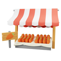 Fruit and vegetable shop, grocery store, carrots - 3D illustration