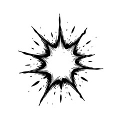 Abstract explosive bursting star shape illustration with jagged black lines and chaotic splatter