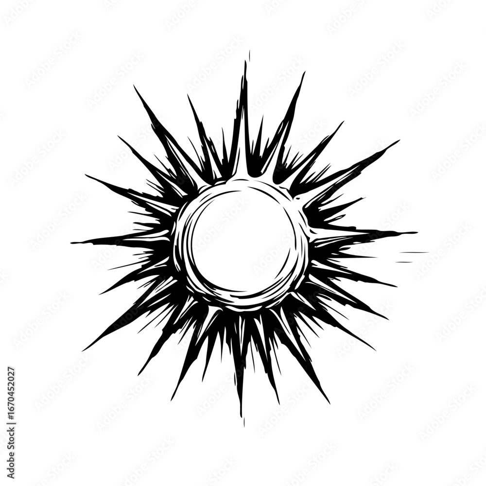 Poster abstract sunburst design with jagged edges conveys dynamic energy and bold visual impact for