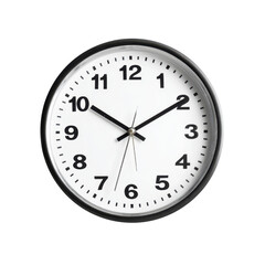 Round White Wall Clock With Black Numbers and Hands on Black Background time analog, Isolated On White, Png Transparent, Cut Out
