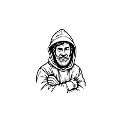 Confident hooded man illustration with crossed arms showcasing determination and resilience in