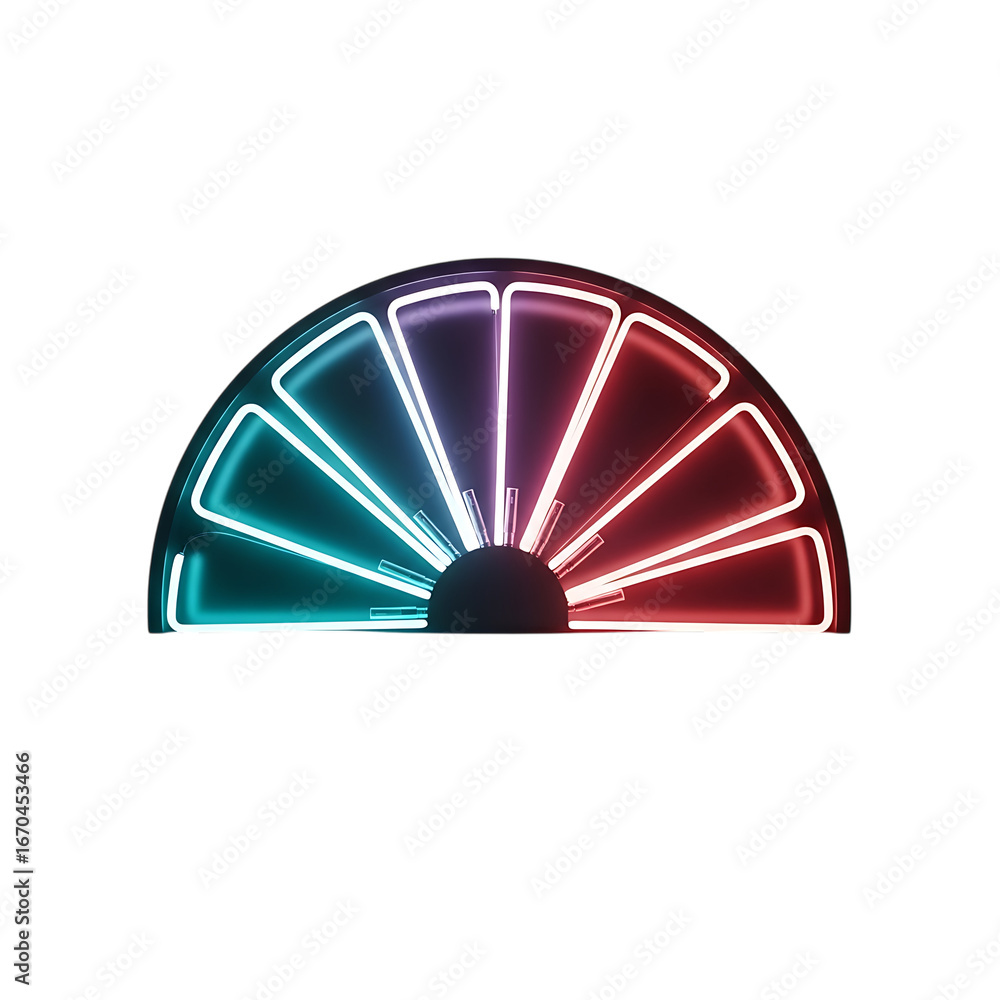 Aufkleber abstract neon fan shape with gradient colors teal to red and glowing edges on black isolated on tran