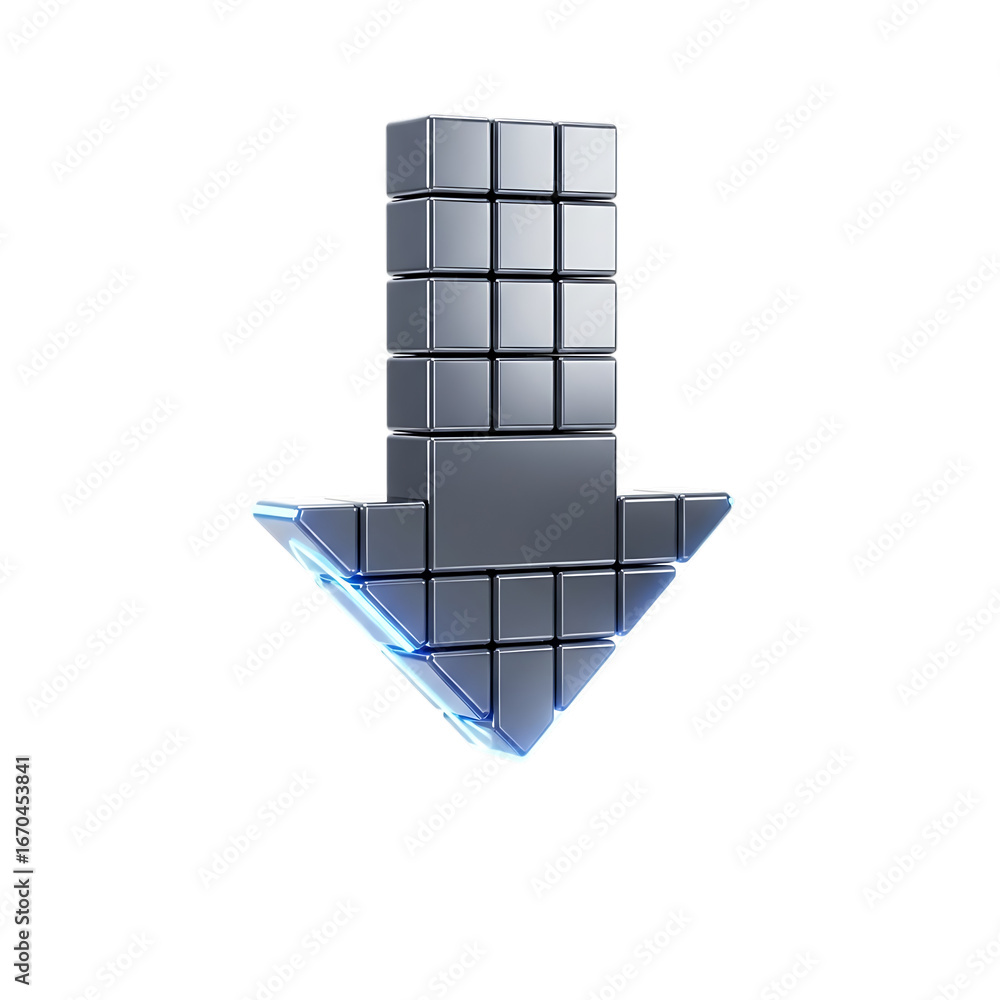 Aufkleber shiny metallic arrow pointing downward with glassy tip modern abstract symbol for direction downward