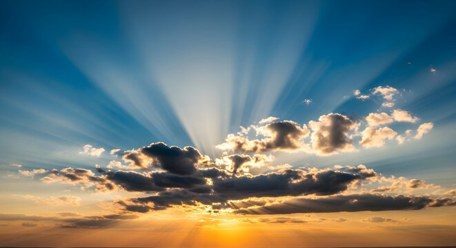 Stunning sun rays pierce the clouds, creating a breathtaking sky perfect for inspirational messages and uplifting designs, a symbol of hope and renewal - Powered by Adobe