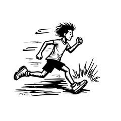 Dynamic youth sprinting forward with incredible speed and determination with a black and white