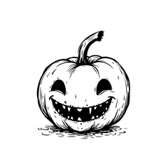 Eerie carved pumpkin illustration with a sinister grin ready for spooky autumn Halloween seasonal