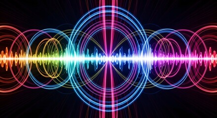 Vibrant abstract sound wave visualization with concentric rings
