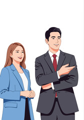 Businessman and businesswoman discussing professional ideas in formal suits vector illustration 