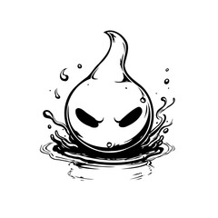 Eerie water droplet character floating above surface illustration evoking mystery and etherealness