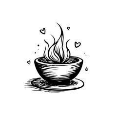 Enchanting aromatic vapor rising from a vessel surrounded by hearts emitting warmth and heartfelt