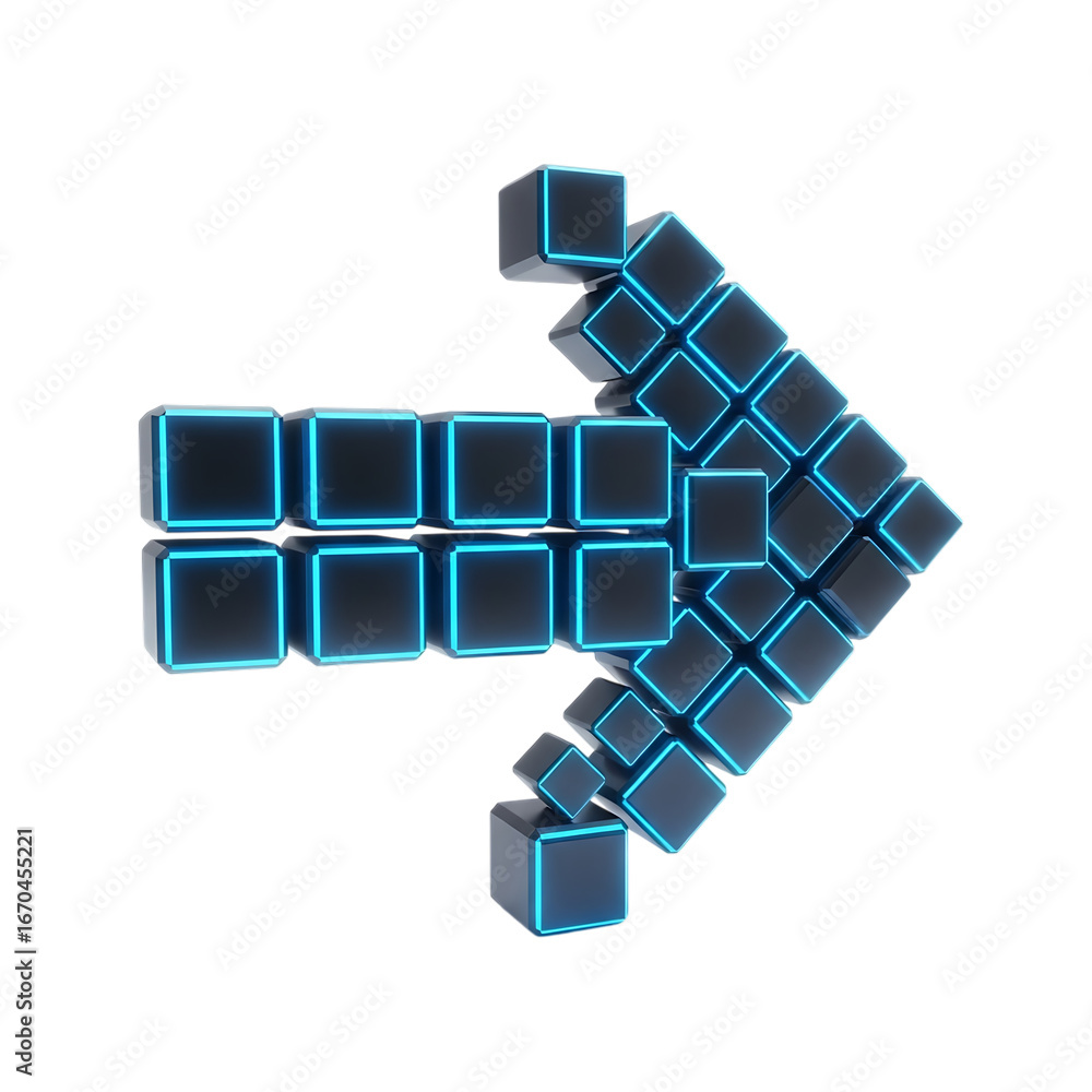 Aufkleber futuristic blue cubes form a digital arrow pointing forward in abstract 3d technology concept isolat