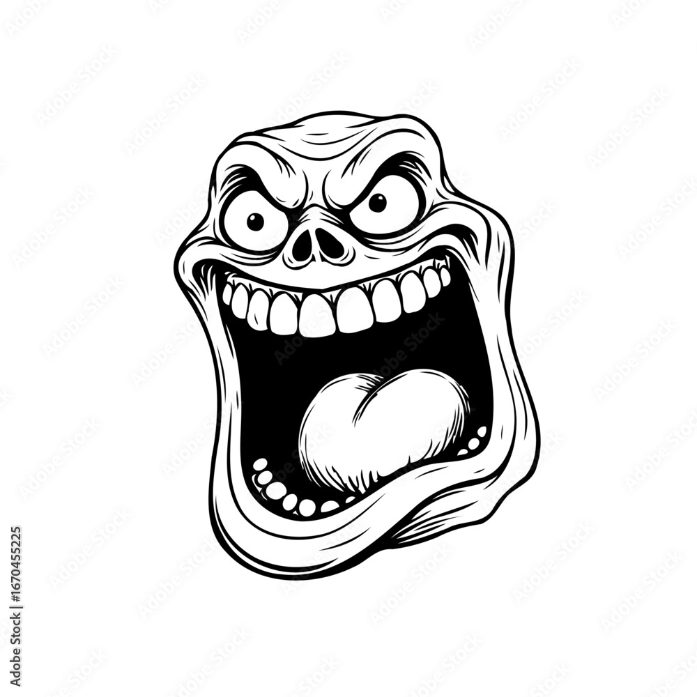 Poster expressive caricature illustration showing dynamic character's open mouth emphasizing visual