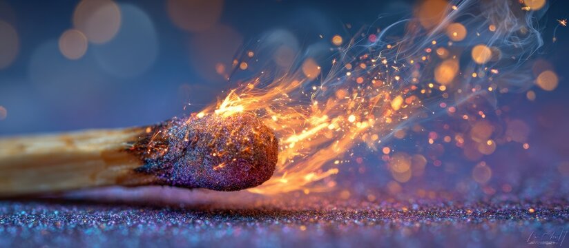 A burning match ignites, sparks fly - Powered by Adobe